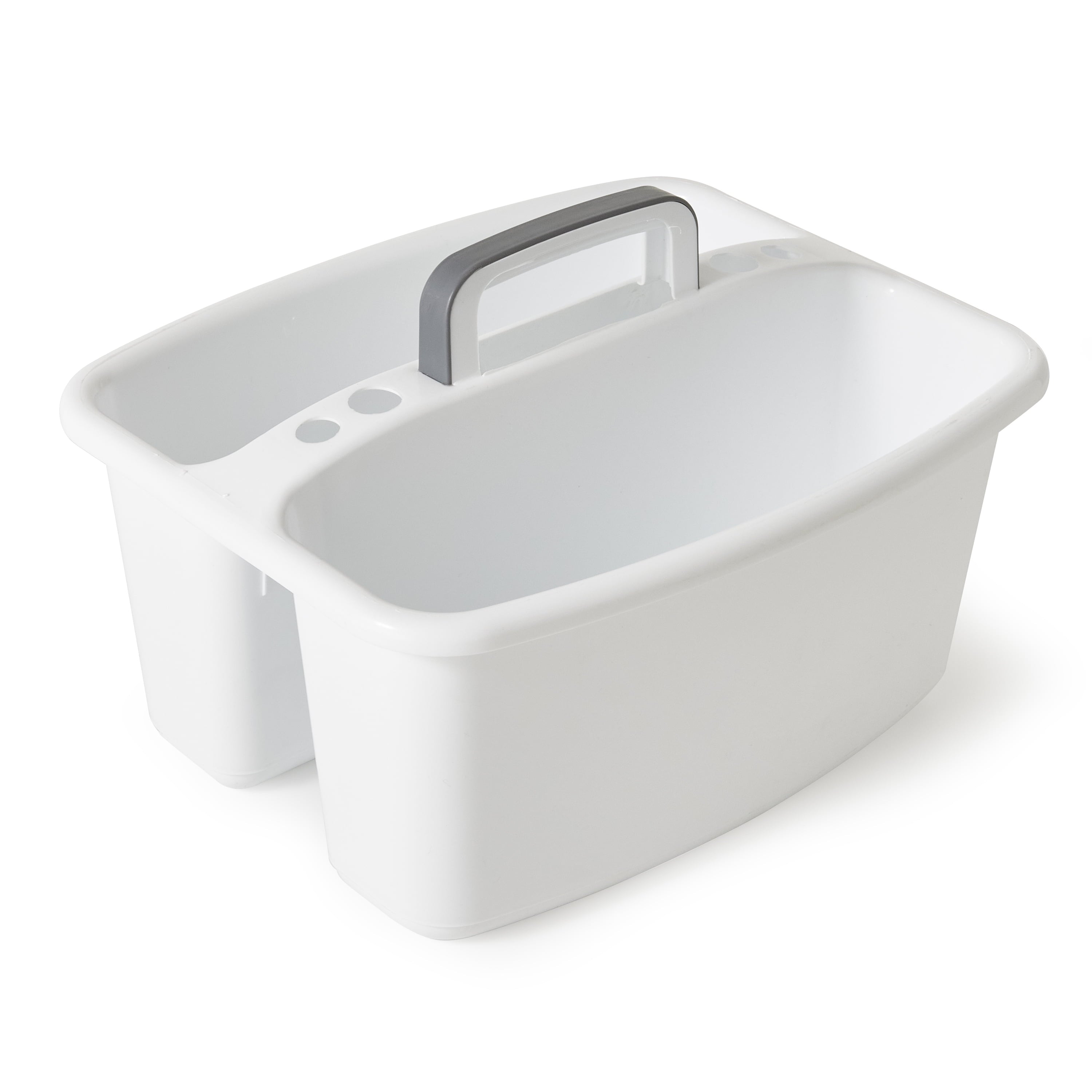 Large Home Divided Storage Tote Caddy, White W/Gray Carry Handle
