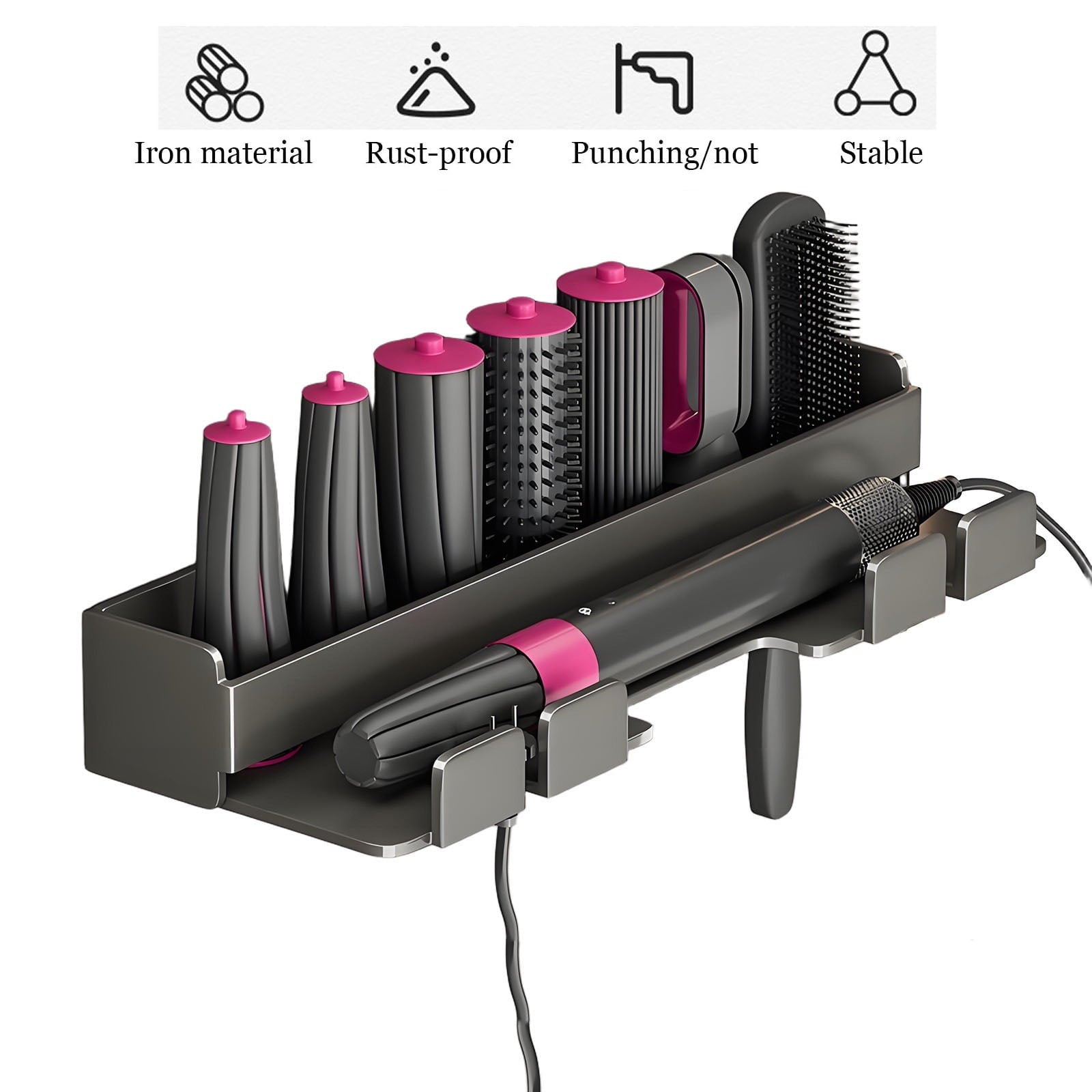 Airwrap Holder Storage Stand for Dyson Airwrap, Wall Mount Curling Iron Accessories Storage Holder, Bathroom Organizer Holder for Airwrap, S