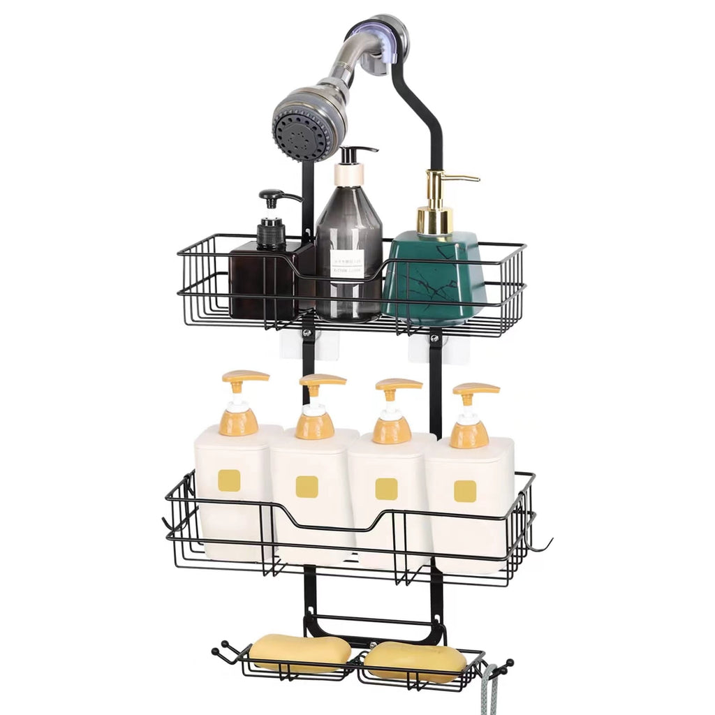 Over Head Shower Organizer, 3 Shelves Hanging Shower Caddy with Hooks, Bathroom Storage Rack for Razor Shampoo and Sponge, Rustproof, No Dri