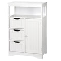 Bathroom Floor Storage Cabinet Modern White Wooden Kitchen Cupboard W/Adjustable Shelf & 3 Drawers