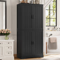 71'' Bathroom Cabinet with 6 Storage Shelves, Freestanding Wooden Linen Cabinet for Living Room, Black