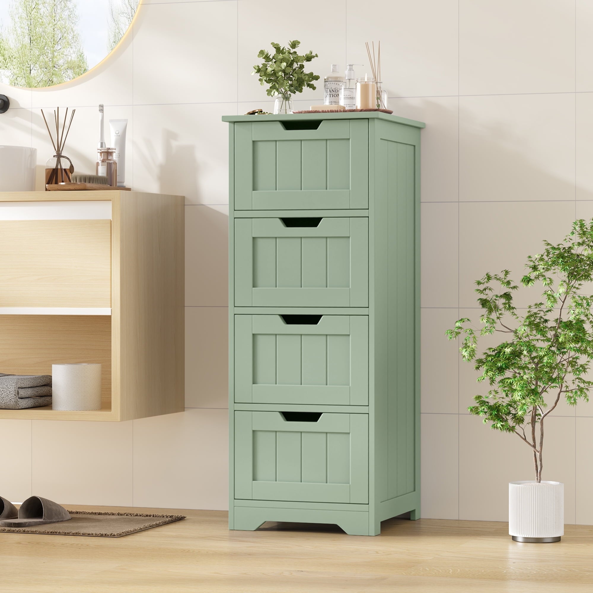 Bathroom Storage Cabinet, Free Standing Narrow Cabinet with 4 Drawers Entryway Storage Organizer for Living Room Bedr...