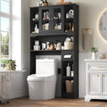 The Toilet Storage Cabinet with Toilet Paper Holder Stand, Above Toilet Organizer with Glass Doors, Behind Toilet She...