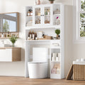 The Toilet Storage Cabinet with Toilet Paper Holder Stand, Above Toilet Organizer with Glass Doors, Behind Toilet She...