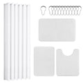 ‌Ileading 16-Piece Shower Curtain Set with Rugs, Waterproof Waffle Shower Curtain & Soft Non-Slip Bath Rugs with 12 Hooks, White Bathroom Se