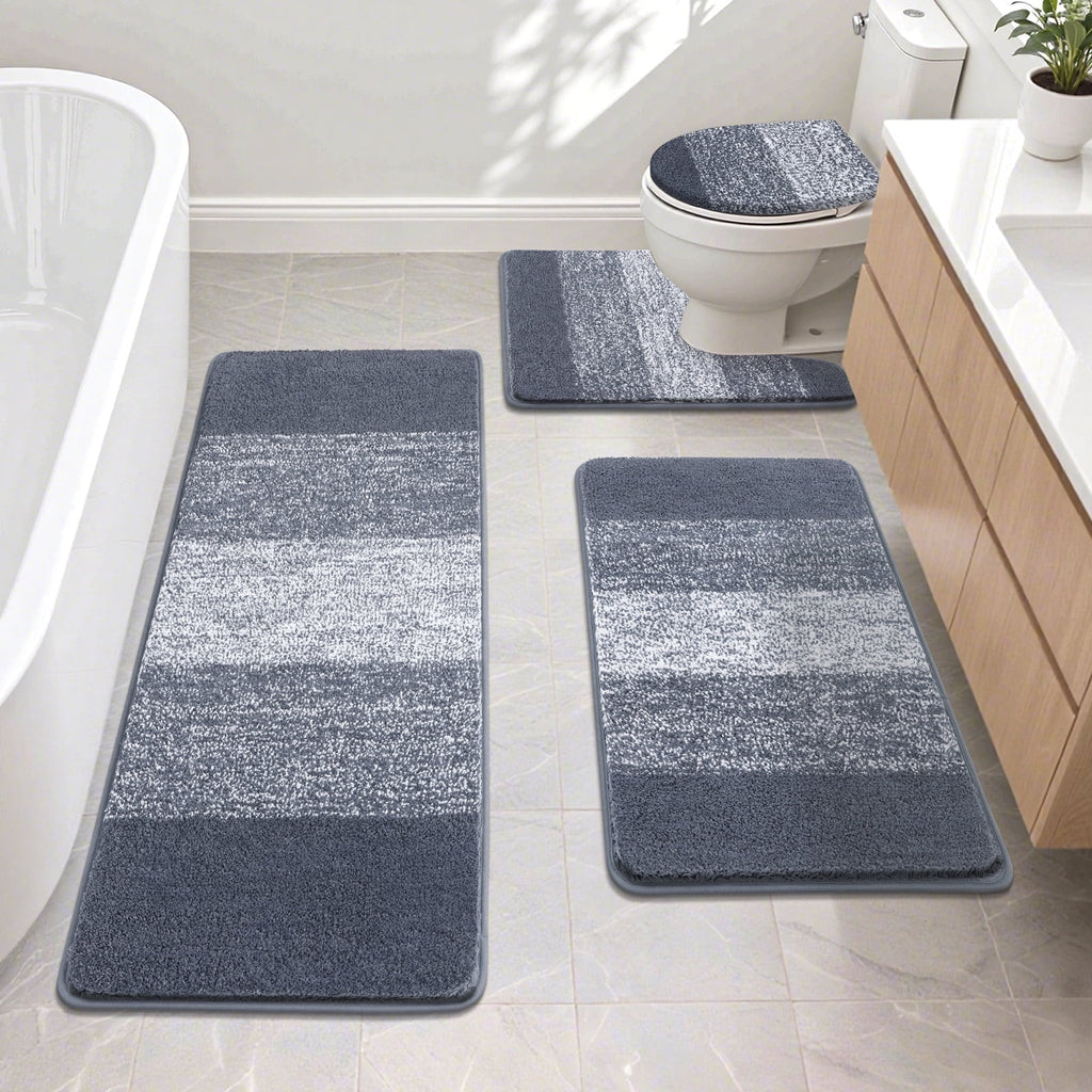 4 Piece Microfiber Washable Bathroom Rug Set, Grey