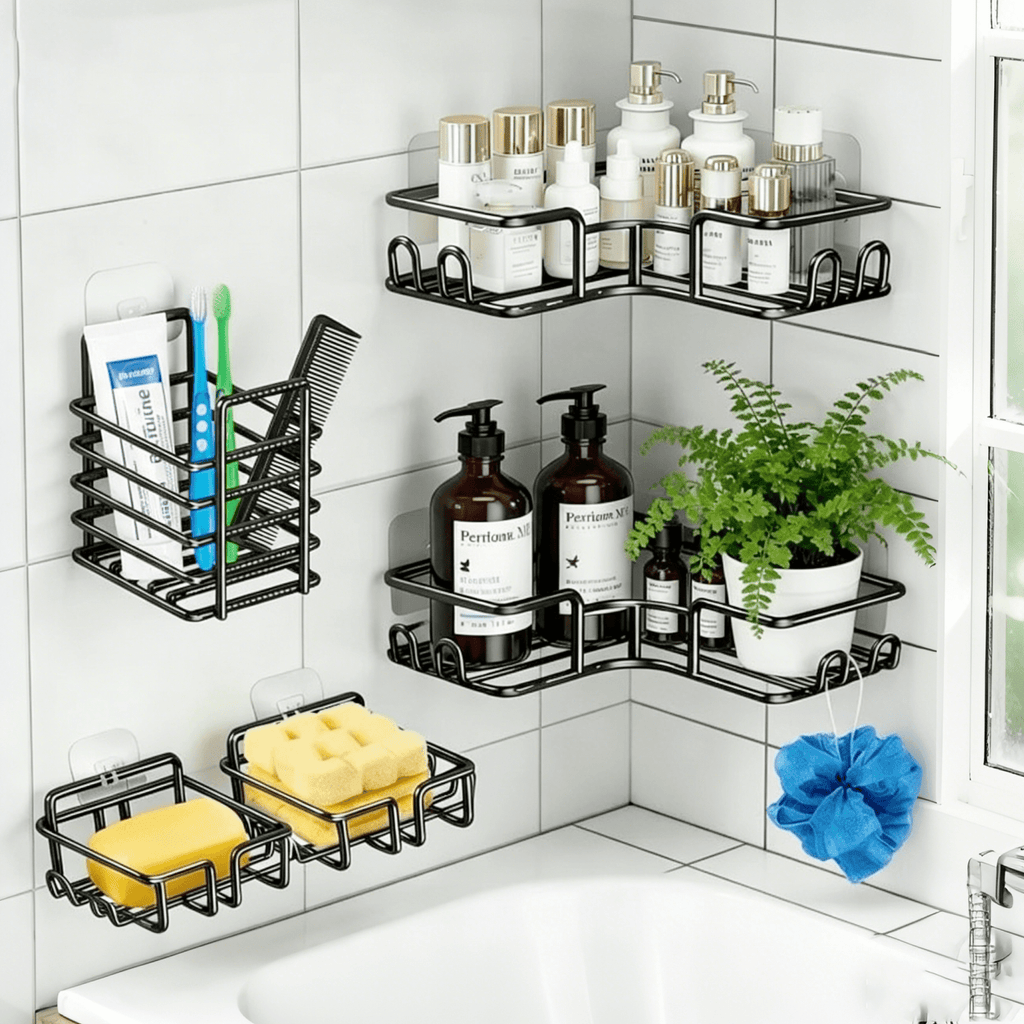 Caddy 5-Pack,Stainless Steel,No Drilling Needed for Bathroom, Kitchen (Black)
