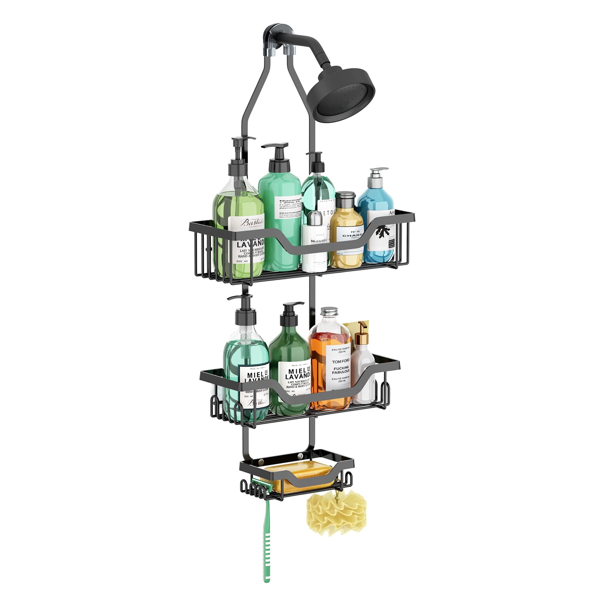 Junjian Hanging Shower Caddy, Anti-Swing Shower Organizer with 10 Hooks, Stainless Steel Shower Shelves, over the Shower Head Bathroom Stora