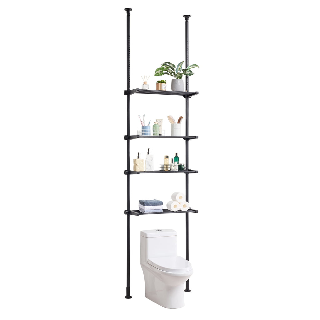 KFFKFF Over The Toilet Storage Shelf,4-Level Adjustable Bathroom Shelf, Eco-friendly Steel, 53"-132" Height, Simple to Assemble, Space-Effic