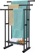 40" H Free Standing Towel Rack, 3 Tier Alloy Steel Towel Rack Stand with Basket