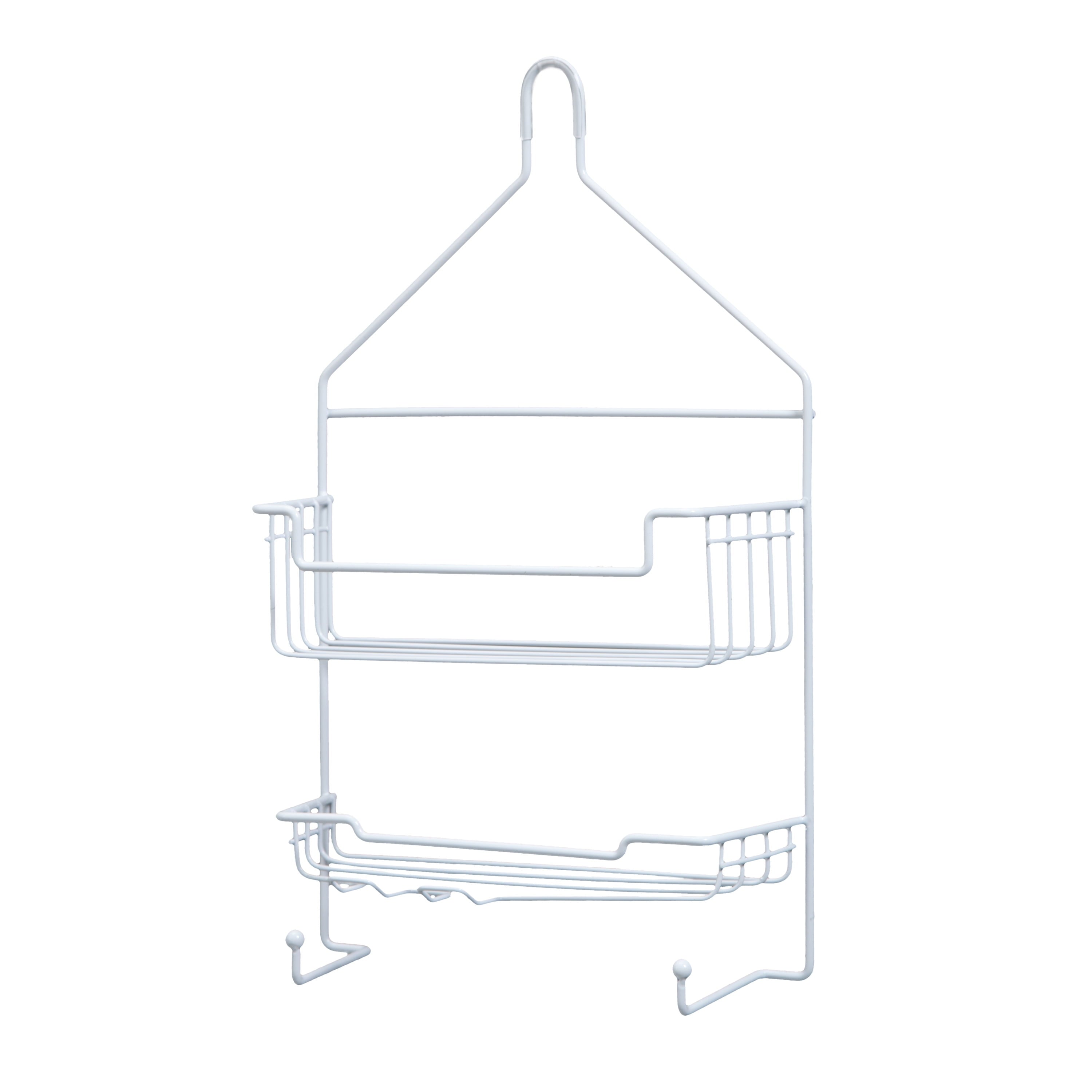 2-Tier Hanging Shower Caddy with Suction Cups and Razor Holder, White