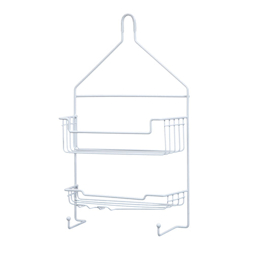 2-Tier Hanging Shower Caddy with Suction Cups and Razor Holder, White