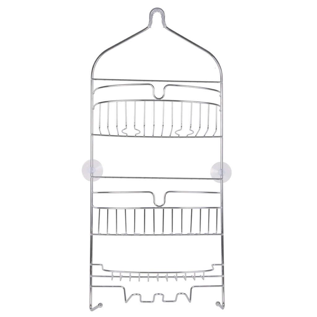 Heavy Duty 3-Tier Large Hanging Shower Caddy with Suction Cups and Four Razor Holders, Chrome