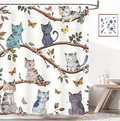 Kids Cute Cat Shower Curtain, Cartoon Pet Kitten Cute Watercolor Pattern Bathroom Shower Curtain Decor, Cute Animal F...