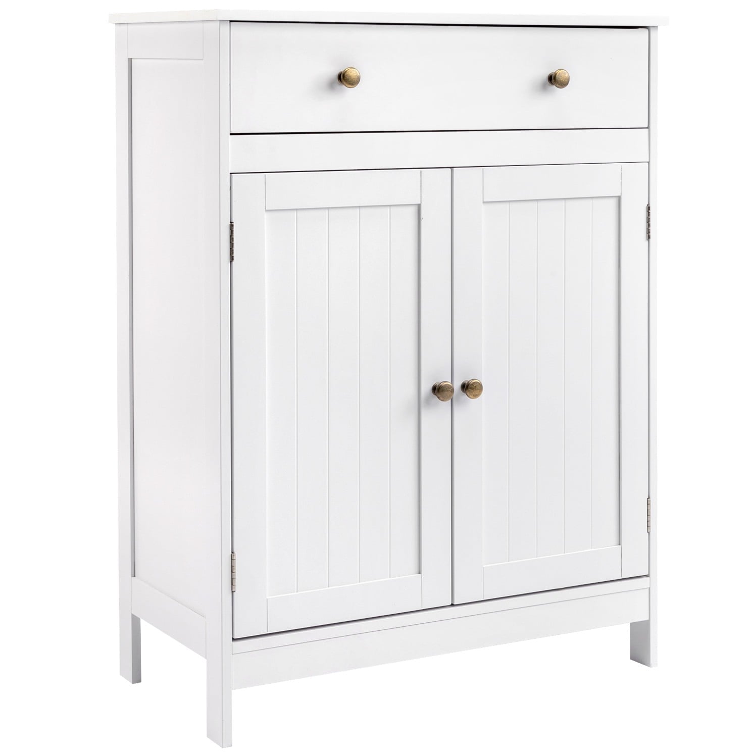 Bathroom Floor Cabinet, Freestanding Storage Cupboard w/ Drawer and 2 Doors, White