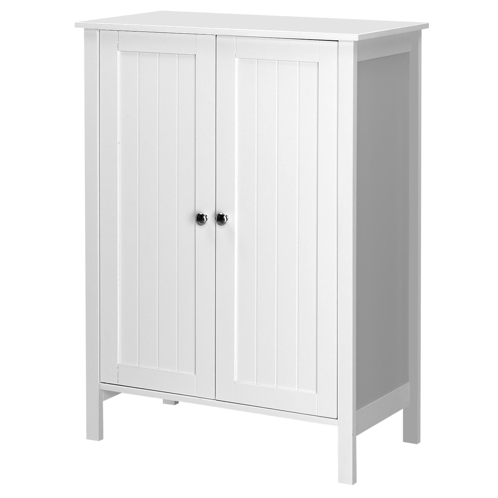 Bathroom Floor Cabinet Storage with 2 Doors and Adjustable Shelves, White Finish