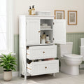 Bathroom Floor Storage Cabinet, Freestanding Cabinet with 2 Doors 2 Drawers, Adjustable Shelves, White