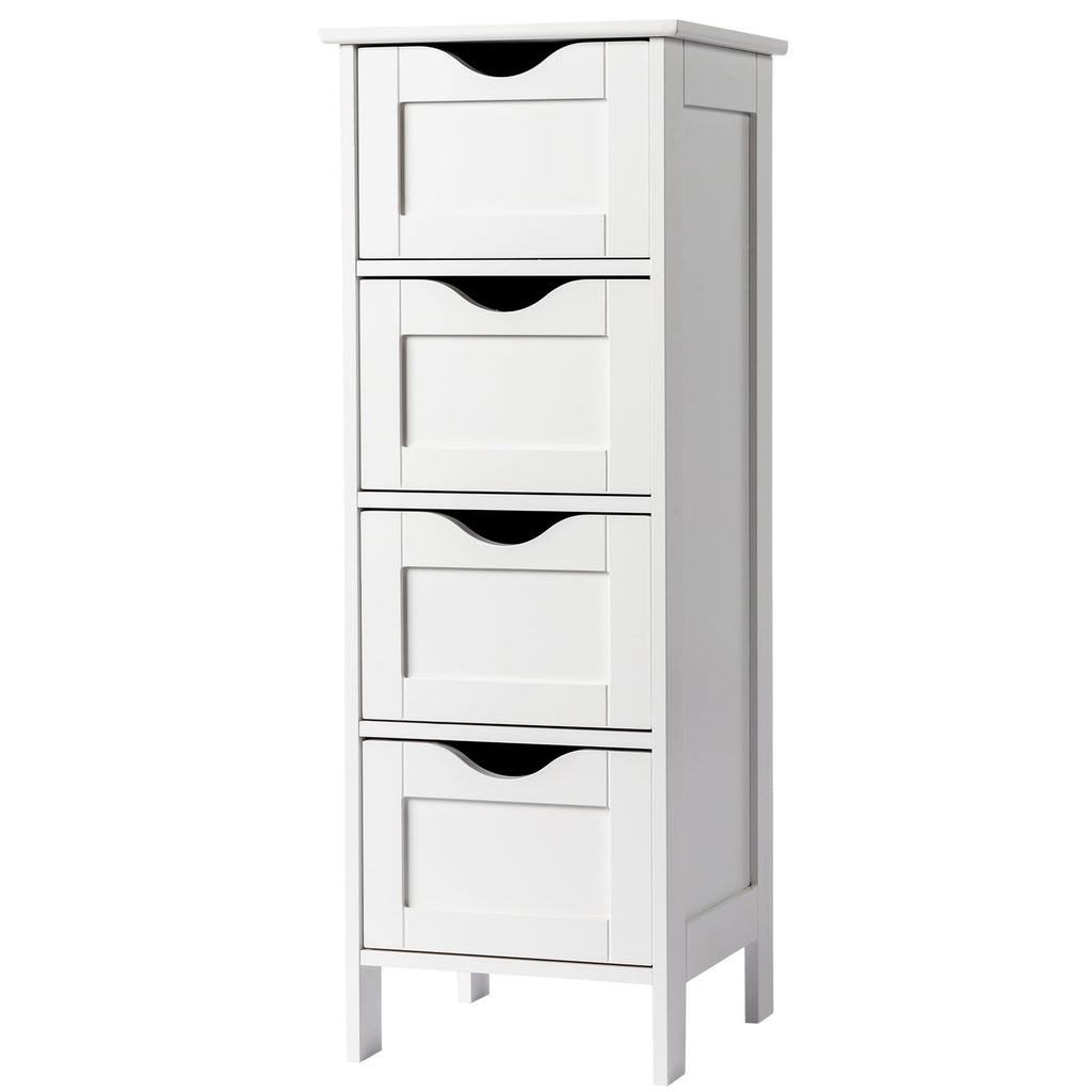Bathroom Floor Storage Cabinet with 4 Drawers, Small Cabinet for Bedroom Kitchen, White