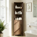 Bathroom Cabinet with Fluted Double - doors, 5 - Tier Freestanding Storage, Walnut