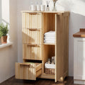 Bathroom Floor Cabinet, Fluted Storage Cupboard with 4 Drawers & 1 Door, Freestanding Wooden Organizer for Bathroom, ...
