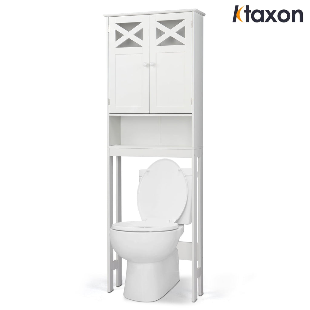 the Toilet Storage, Bathroom Storage Cabinet Organizer with Adjustable Shelf Double Doors, White
