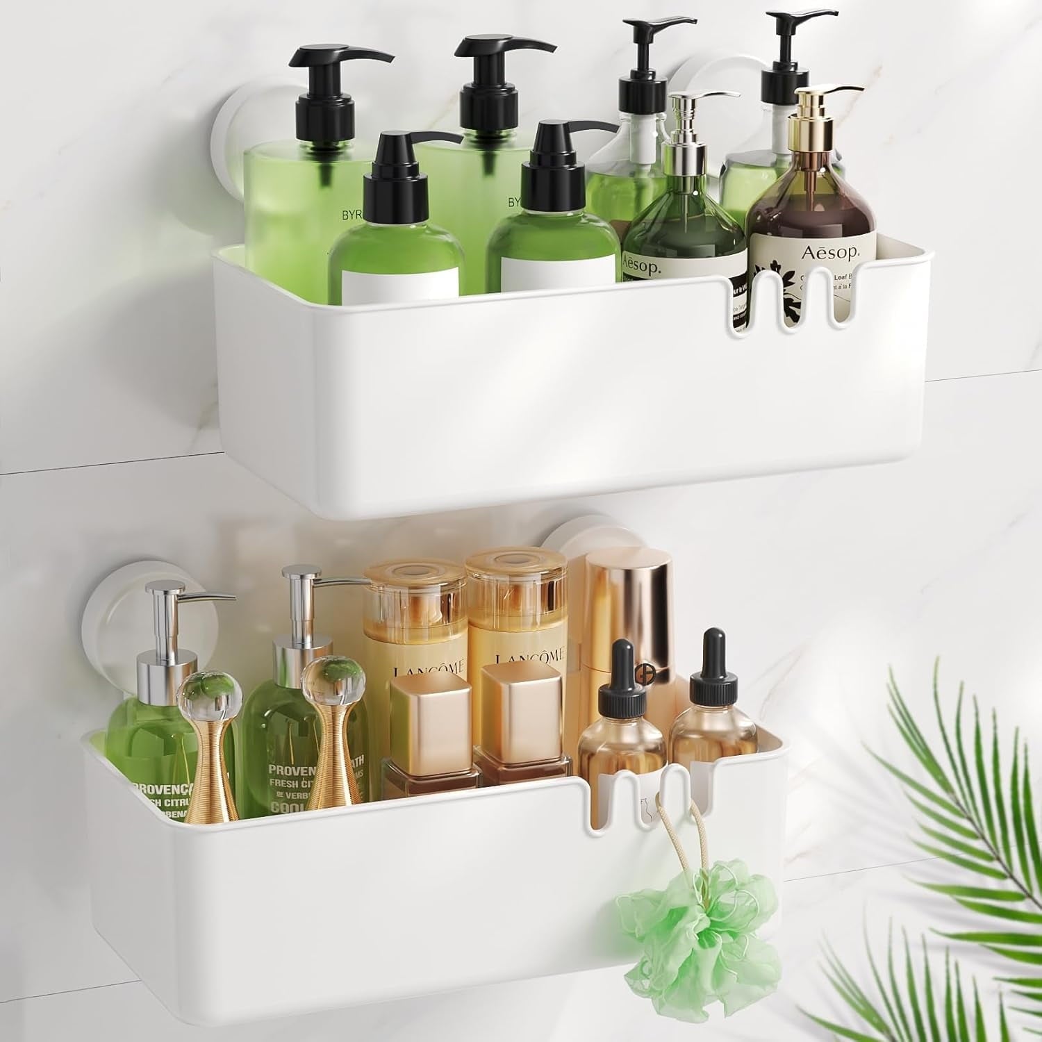2 Pack, Shelves Suction Cup, No Drilling Removable Organizer - Powerful Waterproof Bathroom Storage Max Hold 22lbs
