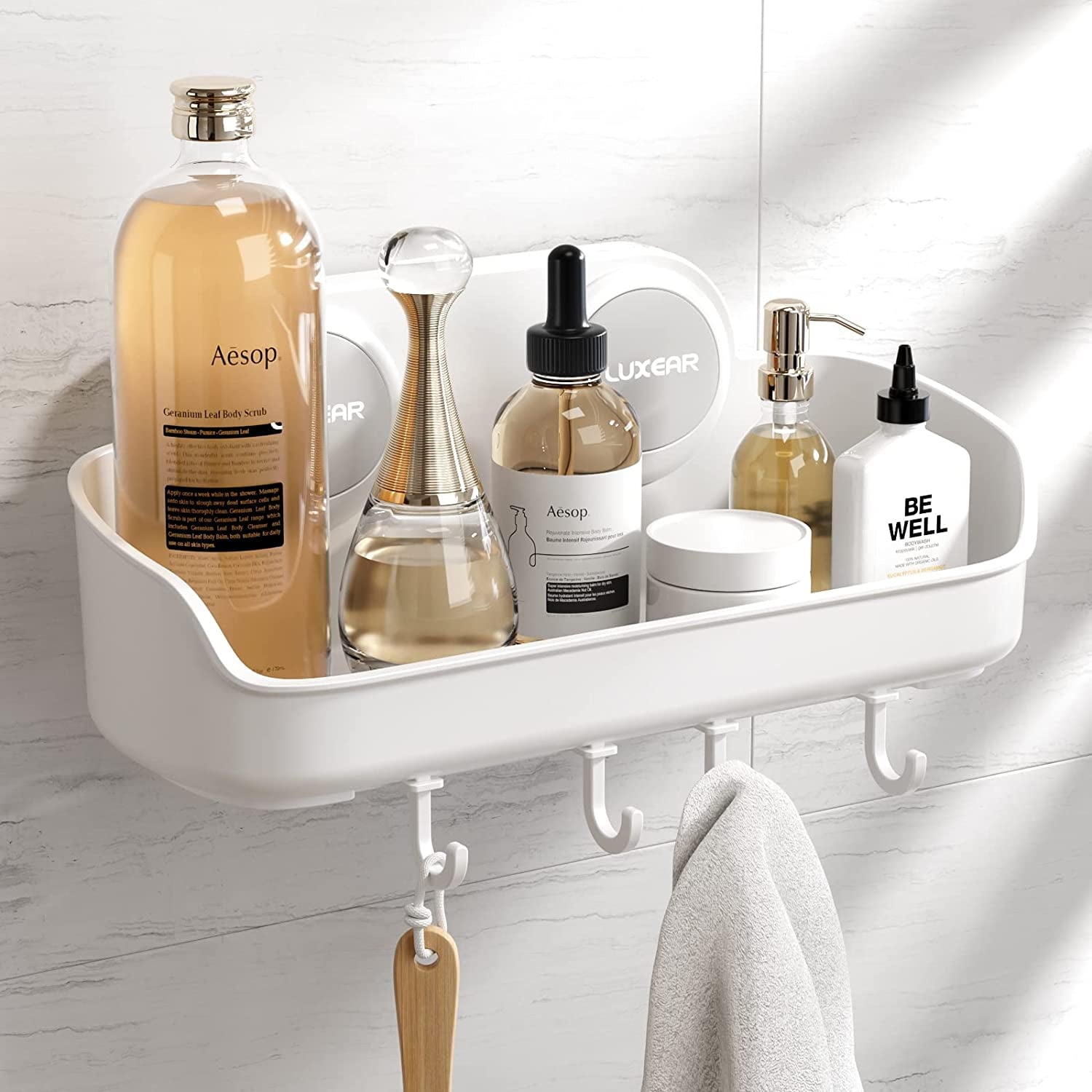LUXEAR Shower Caddy, Suction Cup Shower Caddy - No Drilling Removable Bathroom Caddy Powerful Waterproof Oilproof Shower Organizer Max Hold