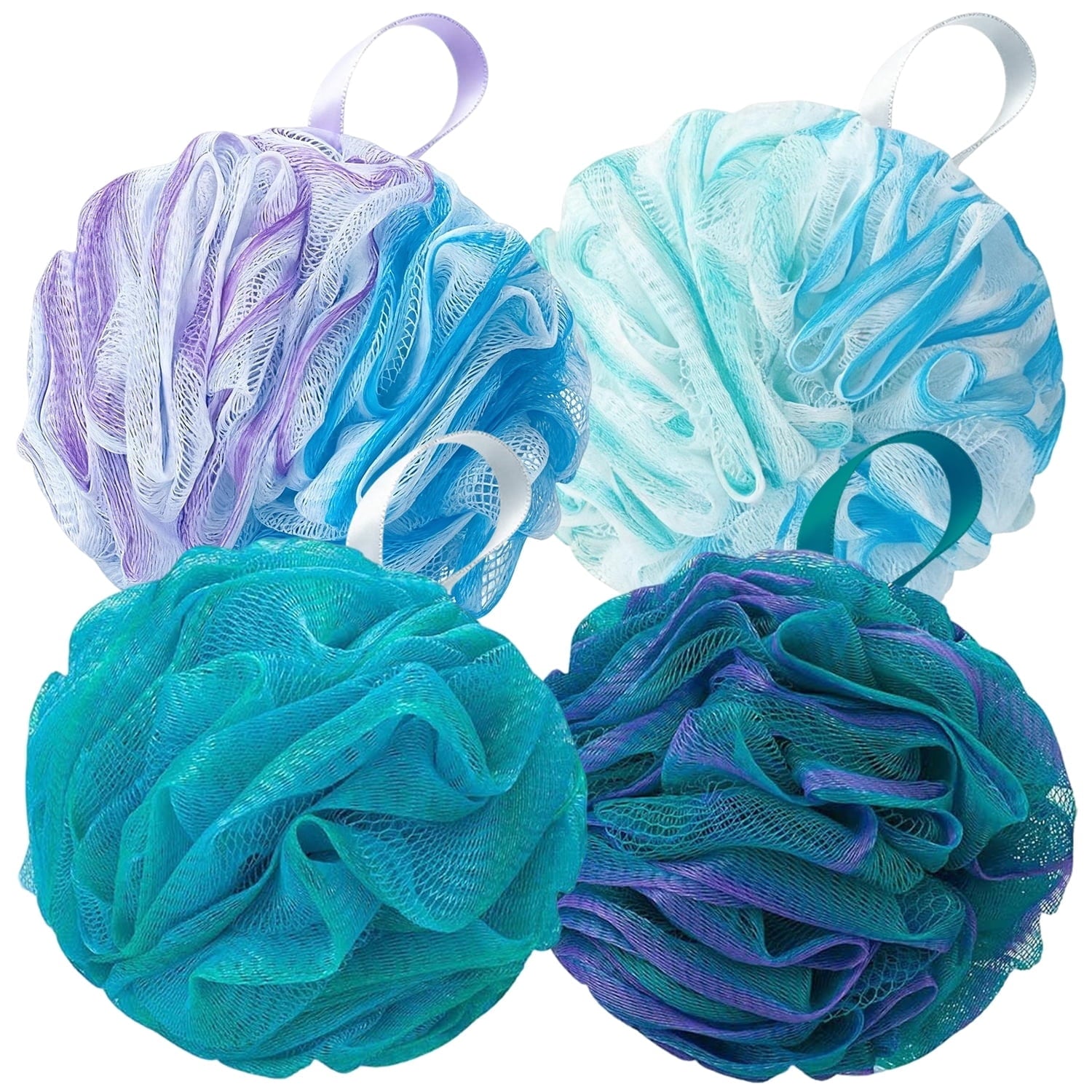 Sponge 4 Pack, Bath Sponge Pouf for Men Women, Loofa Bath Scrunchie, Exfoliator Body Bath Scrubber(4pcs)