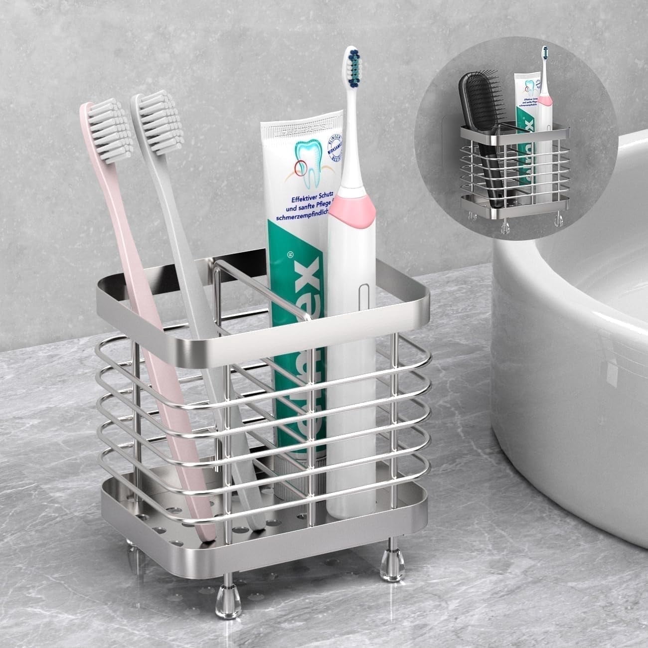 for Bathroom, Stainless Steel Electric Holder Wall Mounted, Shower Toothpaste Holder, Bathroom Organizer Essentials, ...