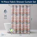 14-Piece Wave Shower Curtain Set 72" x 72" Fabric Curtain, Liner & Metal Hooks, Moisture-Repellent, Machine Washable