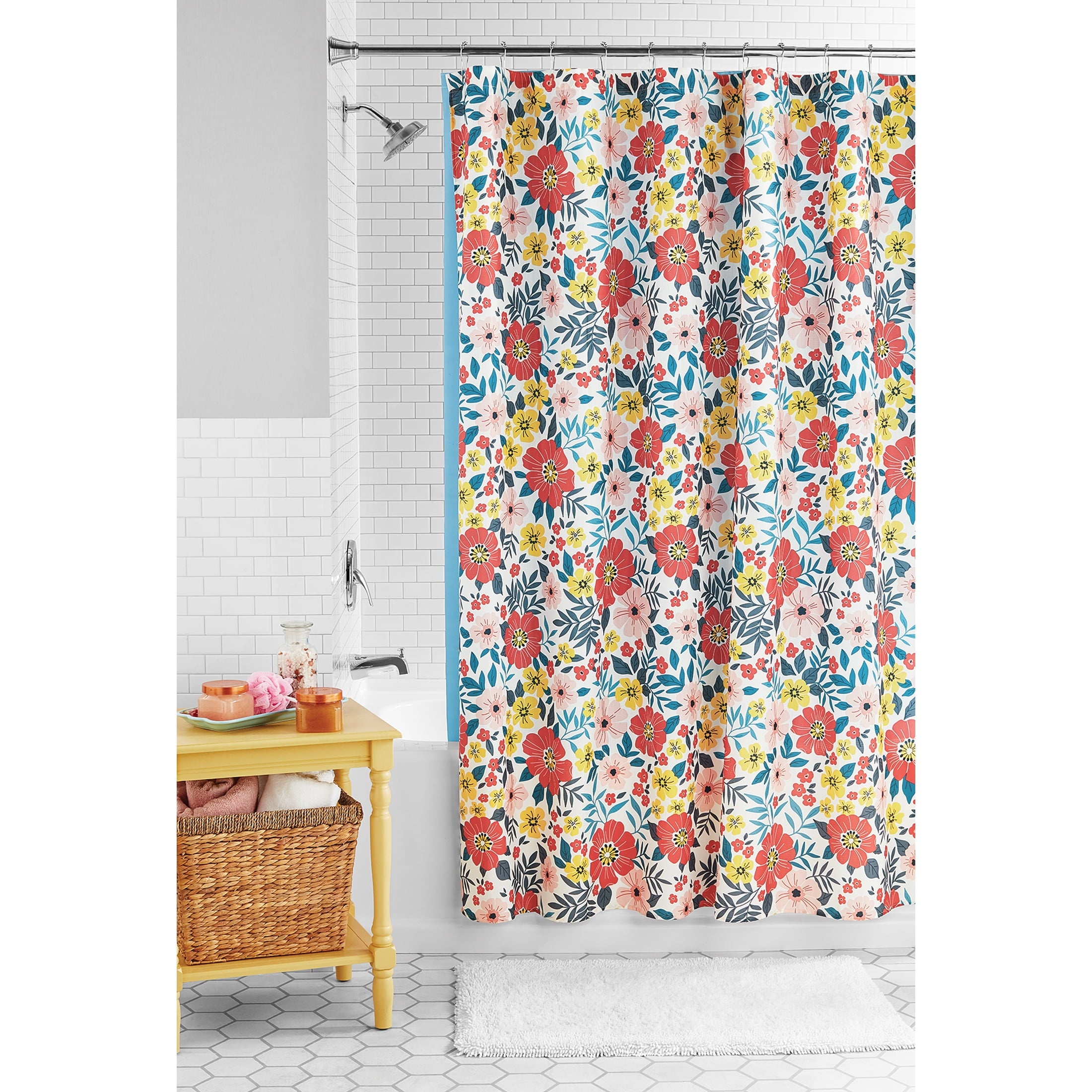 14-Piece Pink Floral Shower Curtain Set 72" x 72" Faux Linen Fabric, Waterproof Liner & Metal Hooks, Machine Washable