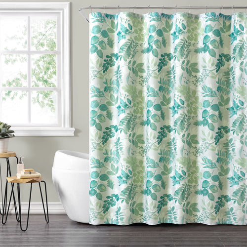 14-Piece Green Floral Shower Curtain Set with Hooks & Liner 72x72