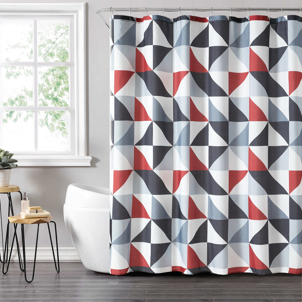Mainstays 14-Piece Red & Black Geometric Shower Curtain Set  72" x 72" Fabric Curtain, PEVA Liner & Hooks, Bold Modern Bathroom Dcor