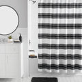 16-Piece Black Stripe Shower Curtain Bathroom Set Fabric Curtain with Rug, Hooks, Soap Dispenser & Tray
