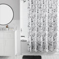 Mainstays 16-Piece Black and White Botanical Shower Curtain Bathroom Set  Fabric Curtain with Rug, Hooks, Soap Dispenser & Tray
