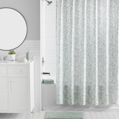 16-Piece Green Leaf Shower Curtain Bathroom Set - Fabric Curtain with Rug, Hooks, Soap Dispenser & Tray