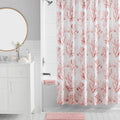 16-Piece Pink Coastal Botanical Shower Curtain Bathroom Set Fabric Curtain with Rug, Hooks, Soap Dispenser & Tray