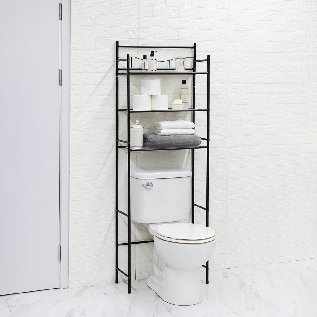 3-Shelf over-the-Toilet Bathroom Storage Unit Black Steel