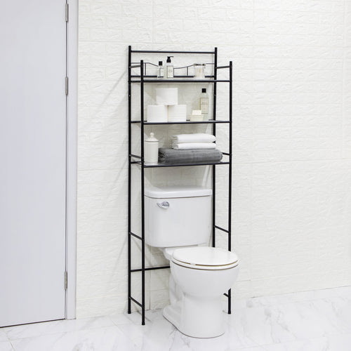 3-Shelf over-the-Toilet Bathroom Storage Unit Black Steel