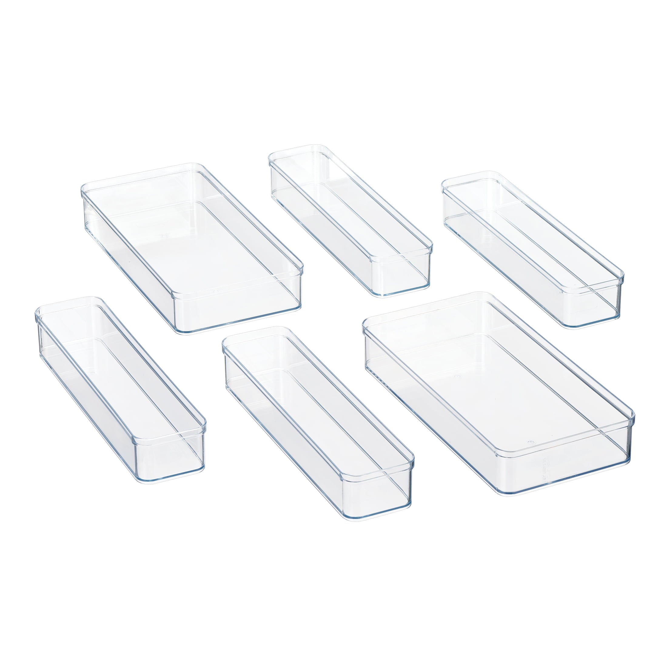 6-Piece Clear Plastic Drawer Storage Organizer Set, Kitchen, Desk and Bathroom Drawer Organizer Bins for Home Organiz...