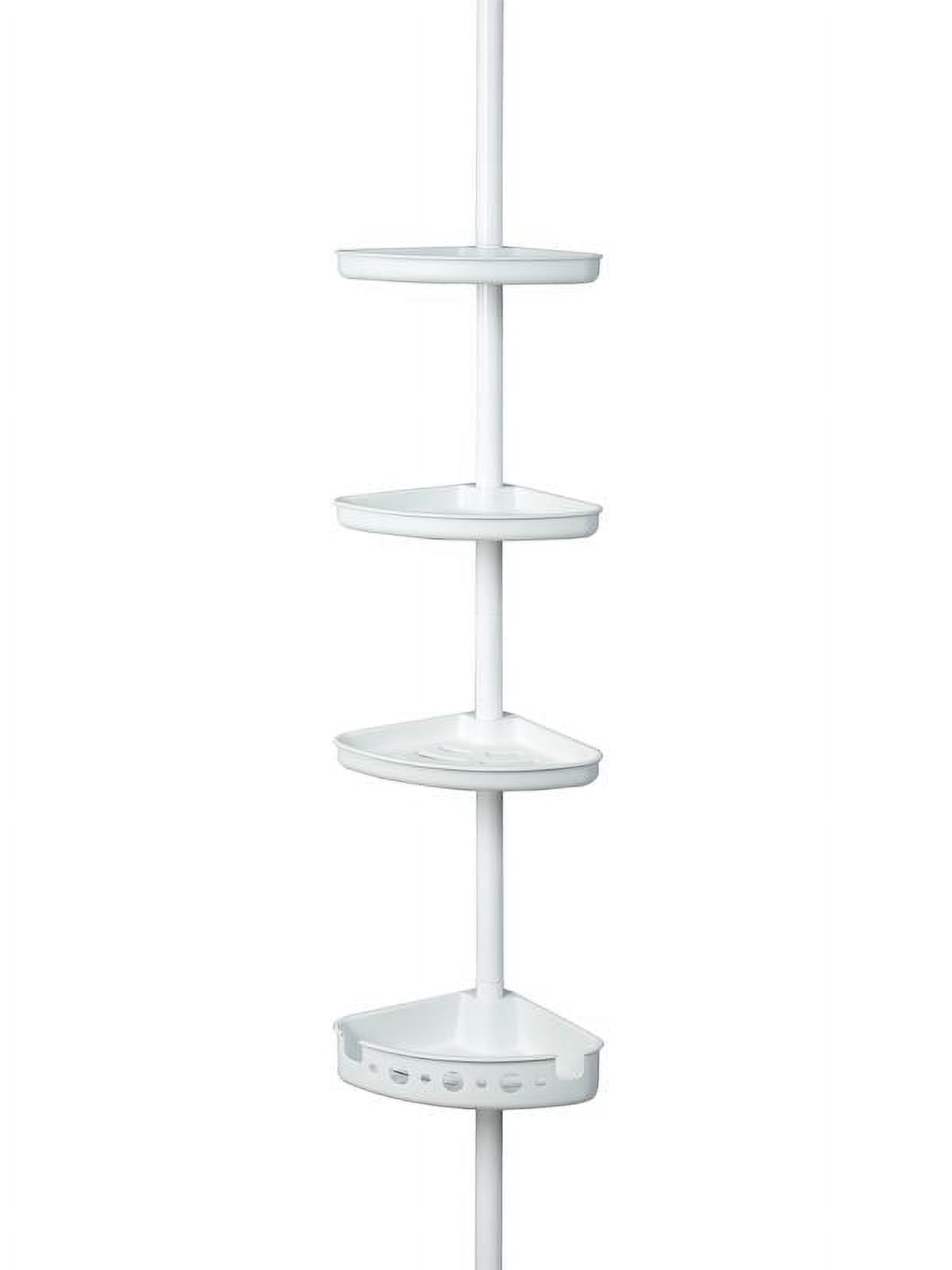 Mainstays Adjustable Tension Steel Shower Pole Caddy, 3 Shelves, White, 60" - 96"