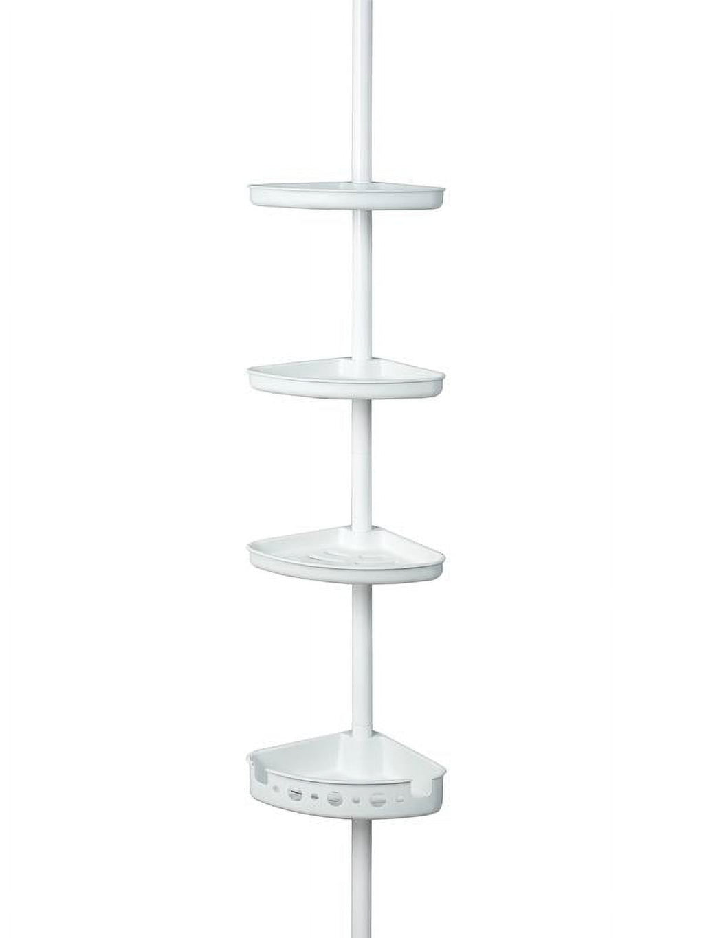 Mainstays Adjustable Tension Steel Shower Pole Caddy, 3 Shelves, White, 60" - 96"