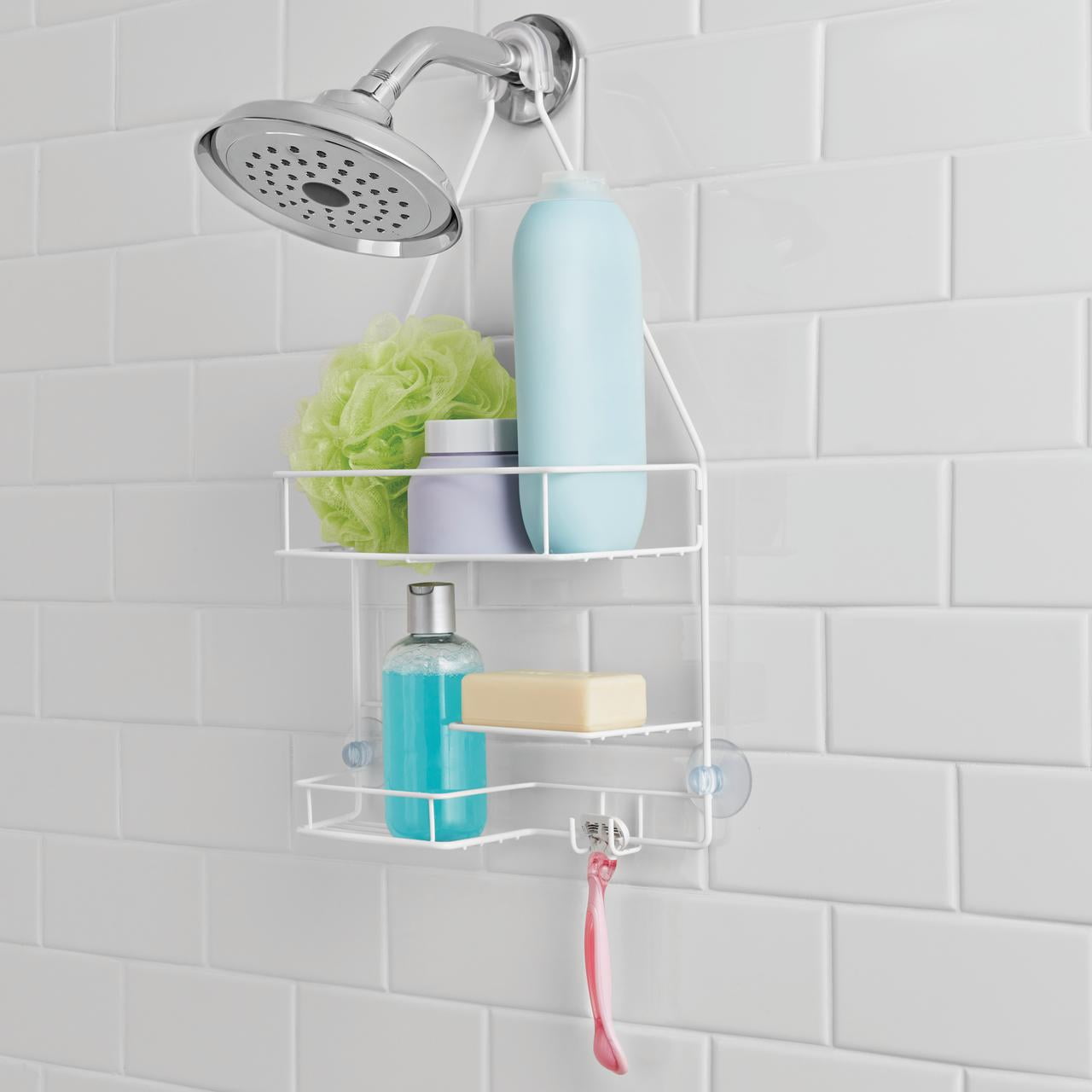 Shower Caddy with 2 Shelves and Soap Tray, White