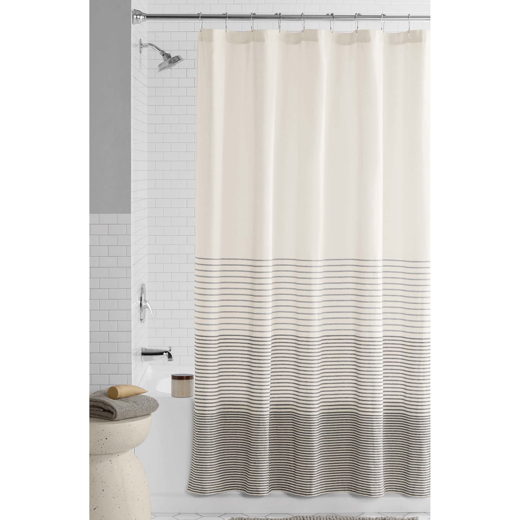 Mainstays Black Yarn Dyed Stripe Shower Curtain, 72" x 72"