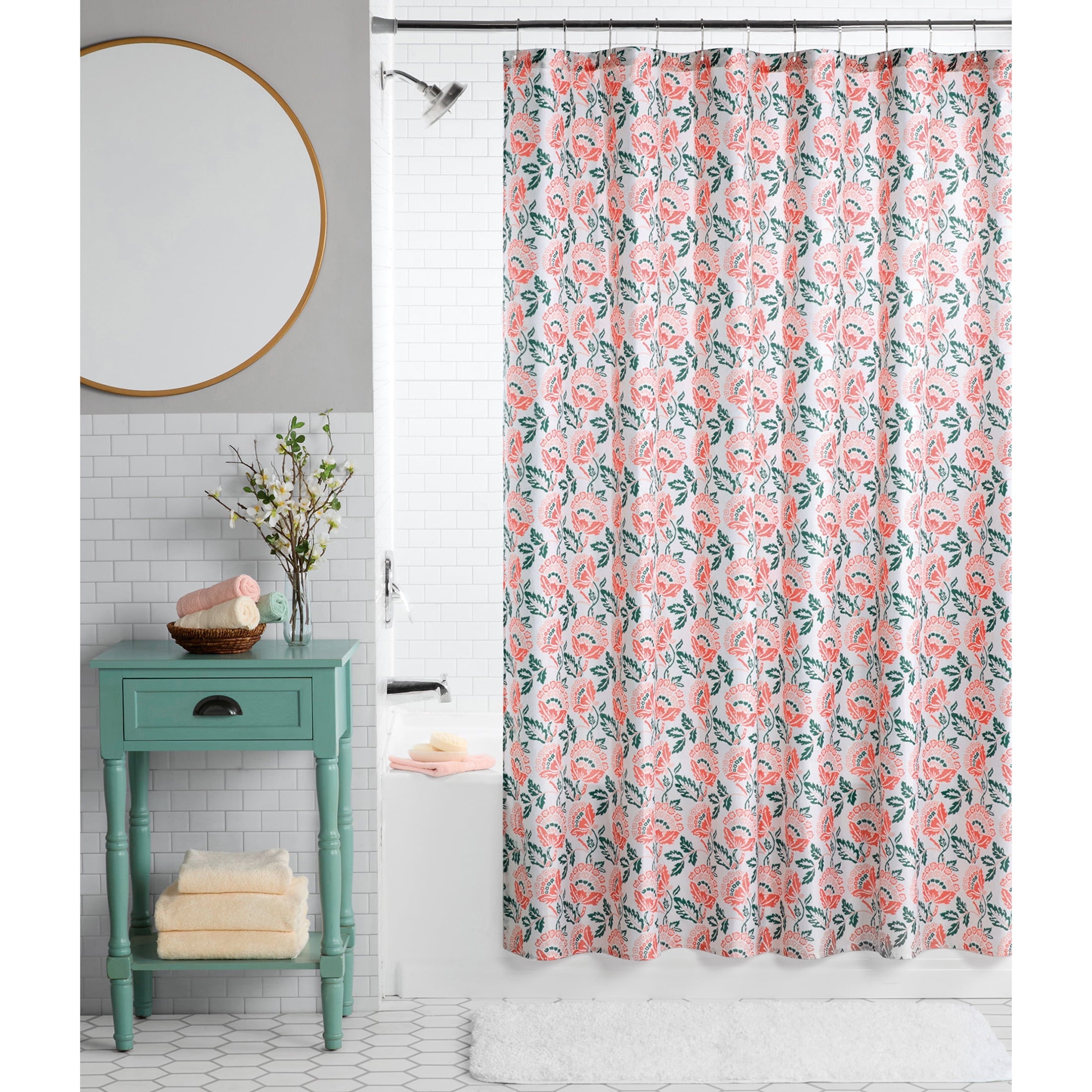 13 Piece Shower Curtain and Hook Set, 72 x 72, Coral