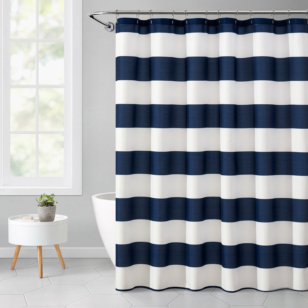 Blue Cabana Striped Printed 72" x 72" Ribbed Textured Shower Curtain, Polyester