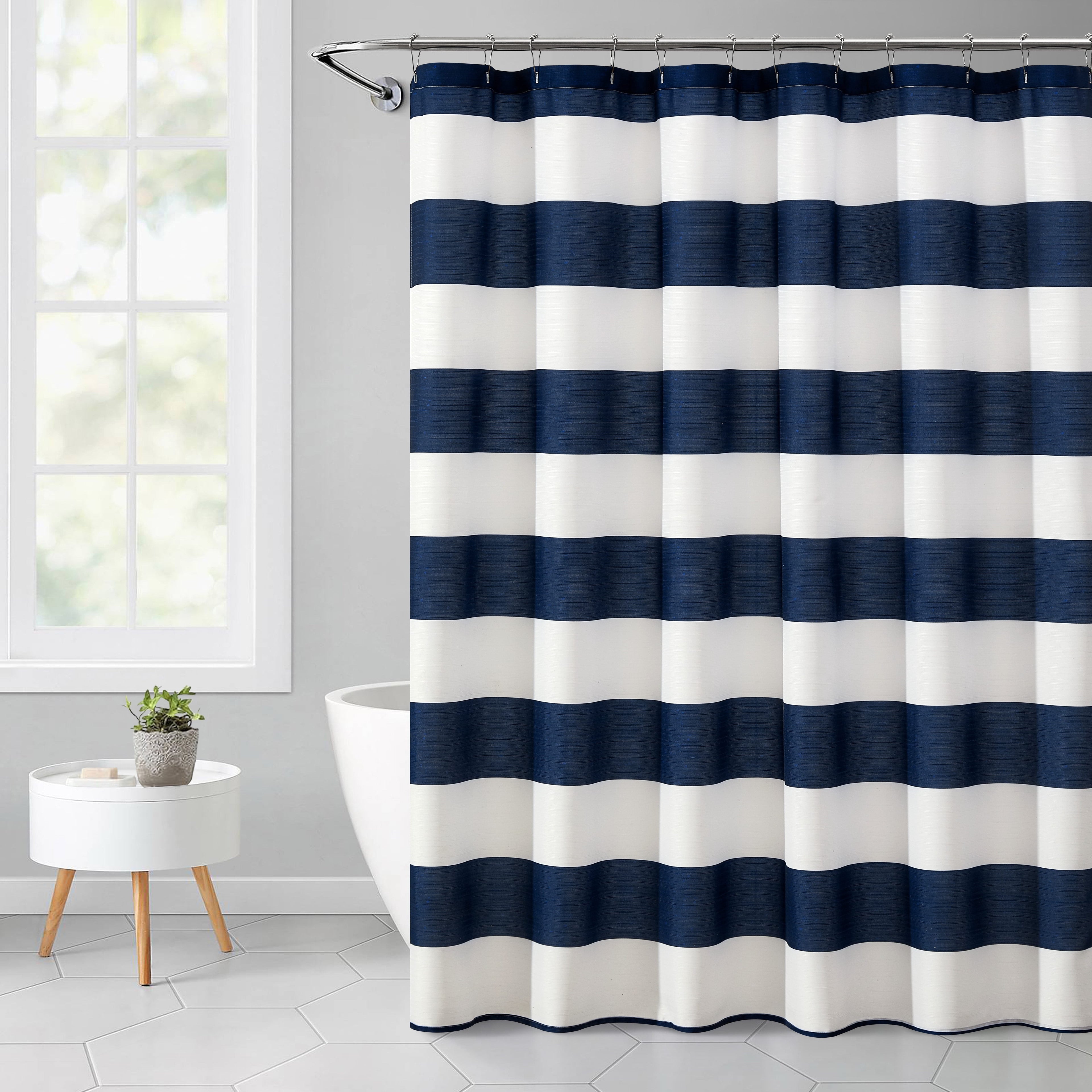 Blue Cabana Striped Printed 72" x 72" Ribbed Textured Shower Curtain, Polyester
