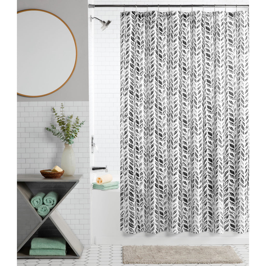 Mainstays Braid 13 Piece Shower Curtain and Hook Set, 72 x 72, Black/White