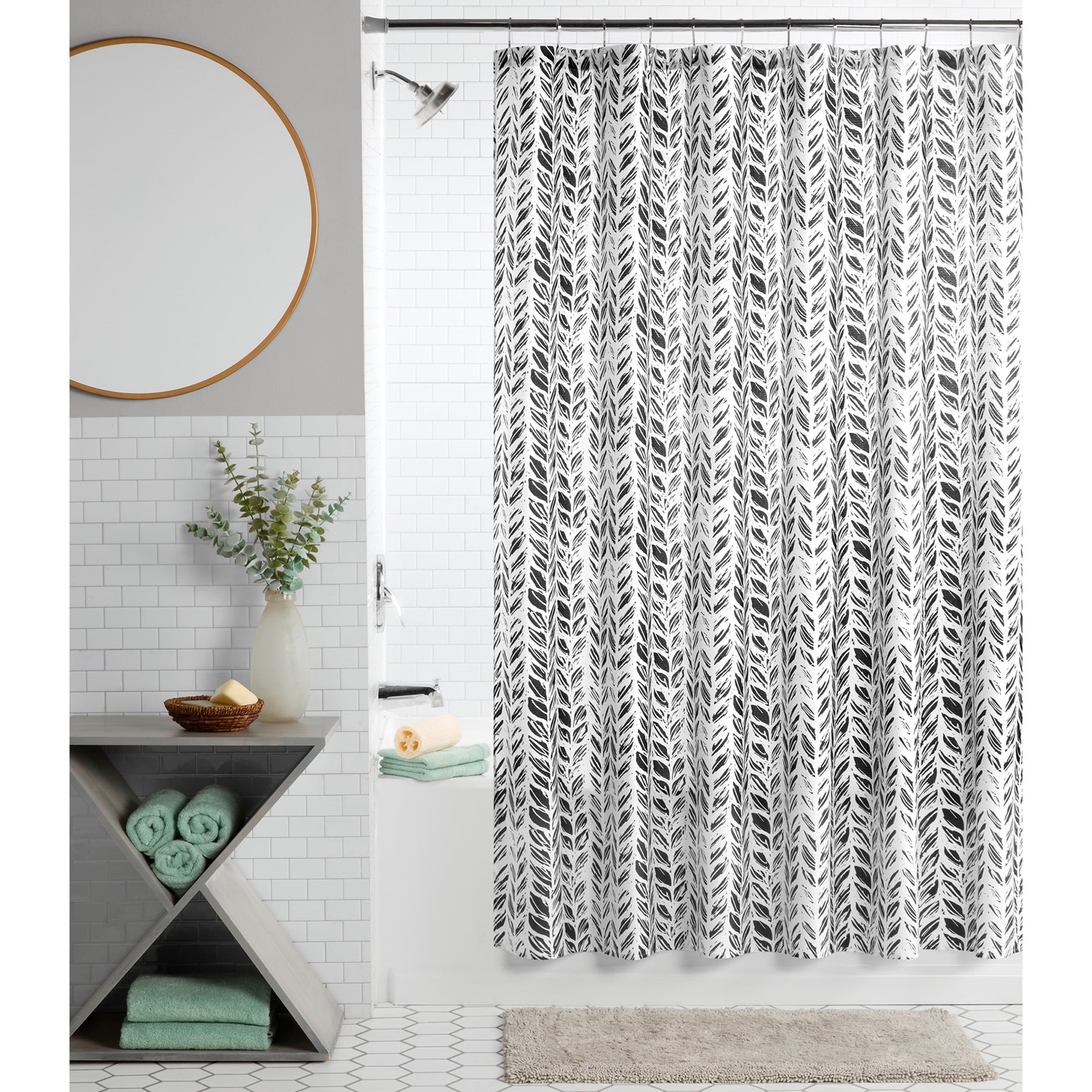 Mainstays Braid 13 Piece Shower Curtain and Hook Set, 72 x 72, Black/White