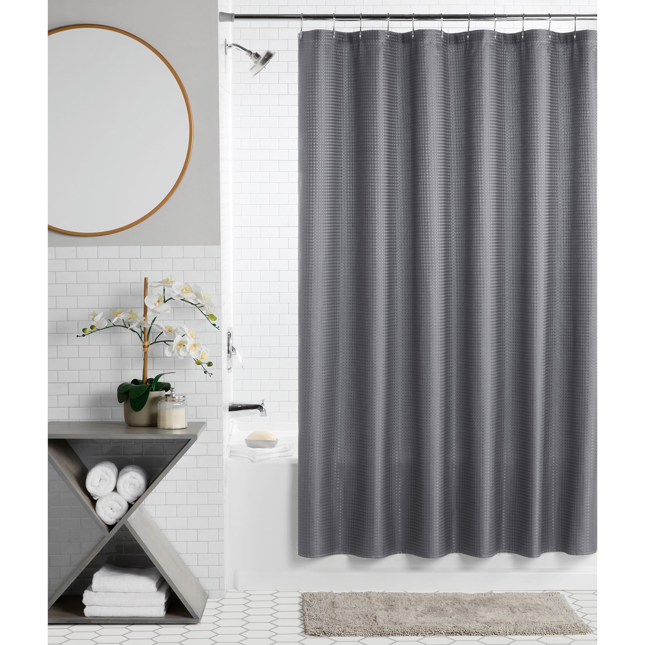 13 Piece Shower Curtain and Hook Set, 72 x 72, Grey